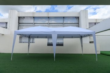 Costway Zložljiva nadstrešnica 3x6 m bela UV zaščita 50+ komplet 3 kosov