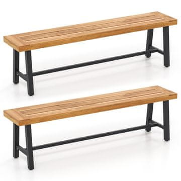 Costway Set 2 breznaslonskih klopi iz akacijevega lesa za 3 osebe, 160 cm