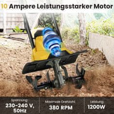 Costway Električni kultivator 1200W 36,5x24x138 cm rumene barve