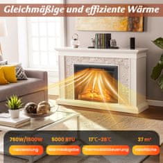 Costway Električni kamin 1500W z grelnikom, daljinskim upravljalnikom in zaščito pred pregrevanjem