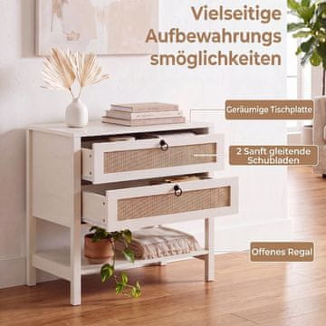 Costway Set 2 nočnih omaric iz ratana 68 cm z 2 predaloma, bela