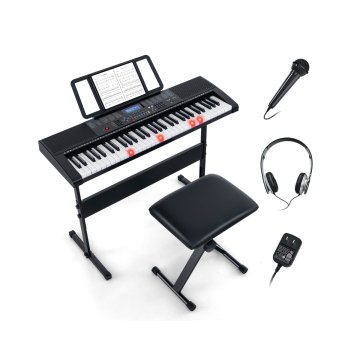 Costway Elektronski stojalo za klaviaturo in stol, komplet digitalnega klavirja 61 tipk 600 tonov 400 ritmov 50 demonstracij