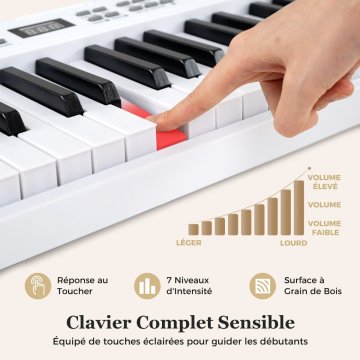 Costway Otroški zložljivi klavir 61 tipk polne velikosti elektronska klaviatura z MIDI funkcijo delitve bela