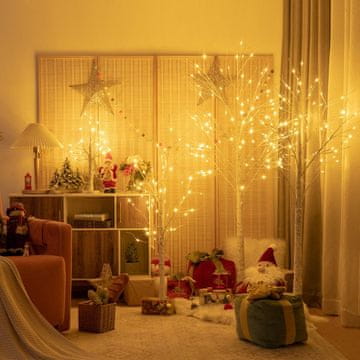 Costway Stolna svetilka drevo 120 cm imitacija breze z LED lučmi
