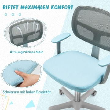 Costway Otroški študijski računalniški stol z nastavljivo višino modre barve
