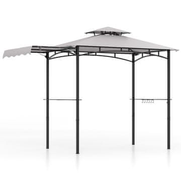 Costway Paviljon za žar 10,5x5 ft siv z bočno nadstrešnico in dvonadstropno streho