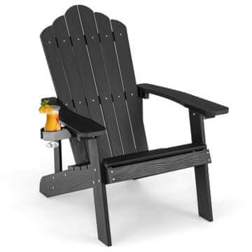 Costway Adirondack stol z držalom za skodelico, črn