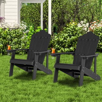 Costway Set 2 črnih vrtnih stolov Adirondack s držali za pijačo