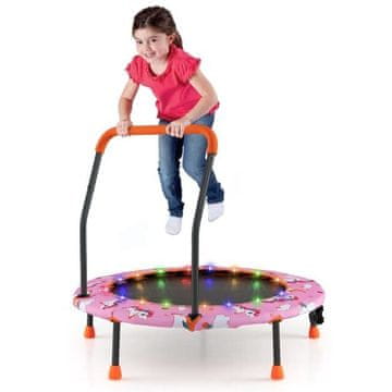 Costway Mini trampolin z LED lučmi in varnostnim ročajem roza
