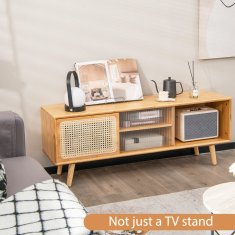 Costway TV regal z drsnimi vrati iz ratana in stekla naravne barve