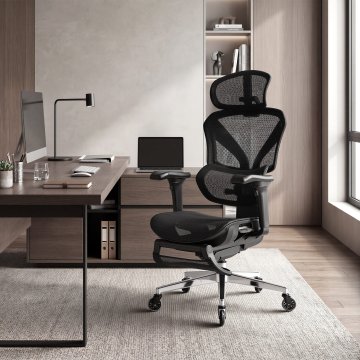 Songmics Ergonomski pisarniški stol z dvojno naslonjalo, 3D naslon za glavo, ledvena opora, 4D nasloni za roke, črna barva