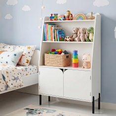 Costway Otroška polica 80x30x121 cm bela s 3 odprtimi predelki in 2 vrati