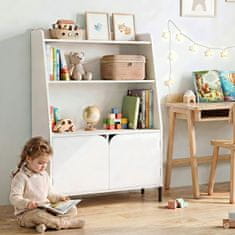 Costway Otroška polica 80x30x121 cm bela s 3 odprtimi predelki in 2 vrati