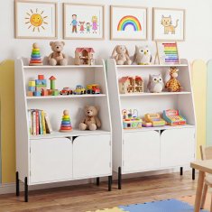 Costway Otroška polica 80x30x121 cm bela s 3 odprtimi predelki in 2 vrati