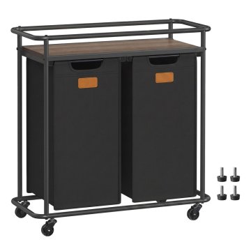 Songmics Košara za perilo z 2 predeloma 100 L, črno rjava