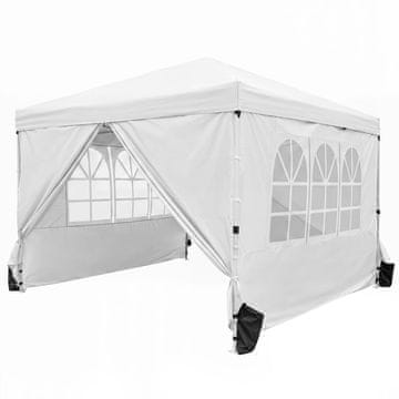 Costway Vrtna gazebo 3x3 m vodoodporen zložljiv šotor s 4 odstranljivimi stranskimi paneli, 3 nastavljive višine, torba s kolesi, bela