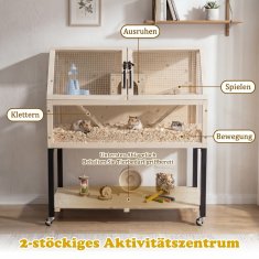 Costway Dvostopenjska lesena kletka za hrčke z akrilnimi okni naravne barve