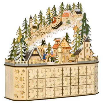 Homestar Adventni koledar 24 predalov 39x9x42 cm bela zelena LED luči