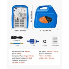 VEVOR Stroj za reciklažo hladilnega sredstva 3/4 HP 220-240V 50Hz 1450 RPM