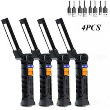 KJB Zložljiva polnilna ročna LED/COB svetilka z magnetom, majhna, 4 kosi