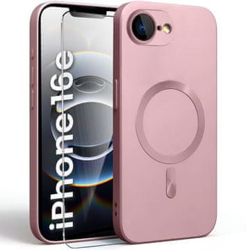 GS Ovitek za iPhone 17e / 16e, ColorMag, za MagSafe, roza + kaljeno steklo 9H