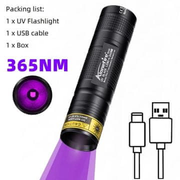 KJB Polnilna žepna UV svetilka USB-C, 365 nm
