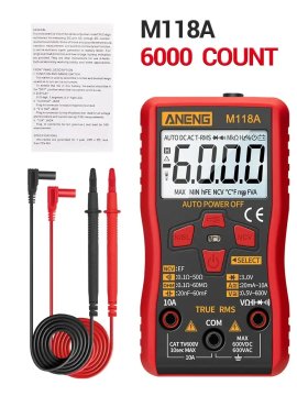 KJB Digitalni multimeter M118A, prikaz 6000 count, rdeč