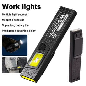 KJB Polnilna ročna LED/COB svetilka USB-C, DP06, črna
