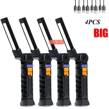 KJB Zložljiva polnilna ročna LED/COB svetilka z magnetom, velika, 4 kosi