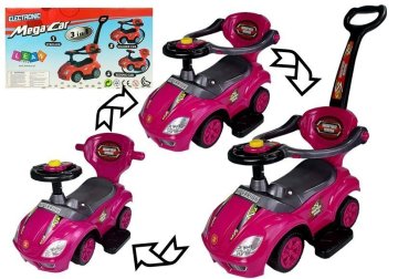 slomart LEAN CARS 3v1 Otroški avto na akumulator s potiskalom in predalom - Roza