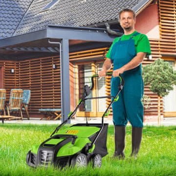 Costway Električni scarifier in prezračevalnik trate 41 cm 15A 2-v-1 z nastavljivo višino v 3 položajih zelen