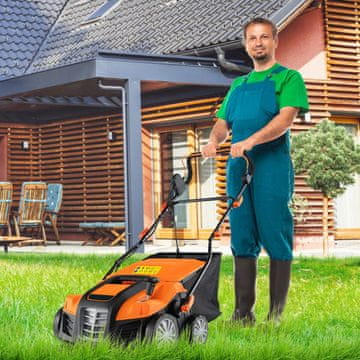 Costway Električni scarifier in prezračevalnik trate 41 cm 15A 2-v-1 z nastavitvijo višine v 3 položajih oranžen