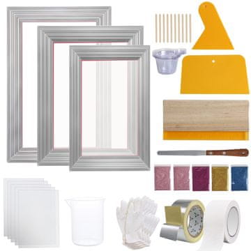 VEVOR Komplet za sitotisk 3-delni aluminijasti okvirji 15.2x25.4 cm 20.3x30.48 cm 25.4x35.6 cm 110 mreža