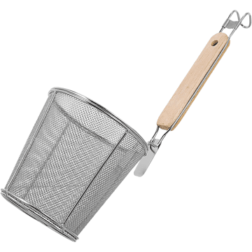 Cedilo kuhinjsko sito iz nerjavnega jekla z dolgim ročajem in kavljem za lonec 30x15x15,5 cm za cejenje testenin zelenjave in mesa odporno proti koroziji za domače kuhinje in restavracije