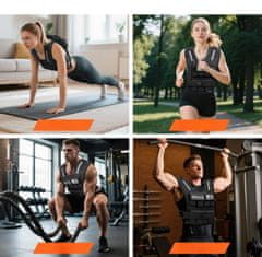 Utežna vesta 14 kg za trening moči, nastavljiv pas 90-140 cm, odstranljivi bloki iz litega železa, trpežen najlon 1200D, blazinjeni naramni trakovi, odsevni trakovi, unisex, črna
