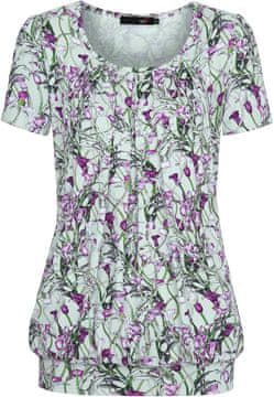 Ženska bluza tunika z gubami s cvetličnim vzorcem in kratkimi rokavi, vijolično bela, velikost M, iz mehke tkanine rayon, sproščen kroj, okrogel izrez, casual elegantna za pomlad, poletje in jesen