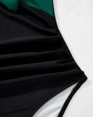 Ženski enodelni kopalni kostum z oblikovnim učinkom, globok V-izrez, halterneck vezava, brez hrbta, odstranljivi vložki push-up, hitrosušeč 80% najlon 20% spandex, nagubanost v pasu, zelena barva