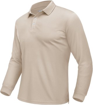 Moška polo majica z dolgimi rokavi za golf, tenis in pohodništvo, bež, XXL, hitro sušeča, dihajoča, elastična tkanina iz poliestra s stretch vlakni, letev s tremi gumbi, elastični manšeti