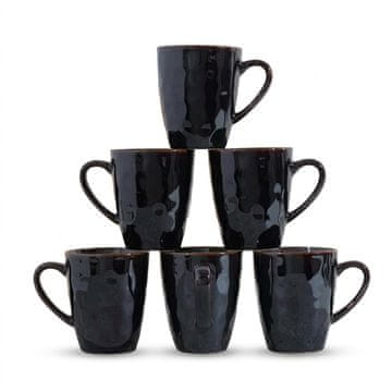 Set 6 keramičnih skodelic za kavo 350 ml črna kameninasta keramika ročna obdelava ergonomski ročaj žganje 1300 °C primerno za pomivalni stroj in mikrovalovno pečico višina 8 cm premer 12,3 cm