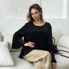 Ženska bluza tunika z bleščicami črna velikost XL – večerni top za silvester, slovesnosti in gala prireditve; gosto tkane bleščice z visokim sijajem, mehka notranja podloga za udobje, glamour slog