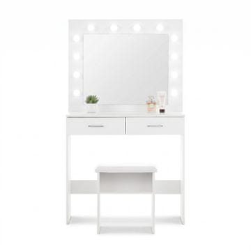 Aga toaletna mizica z ogledalom in osvetlitvijo + tabure MRDT11-MW mat bela