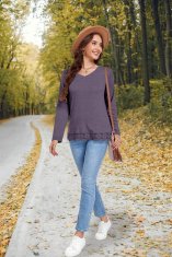 Ženska tunika bluza z dolgimi rokavi s čipkastim zaključkom spodaj in V-izrezom vijolična velikost M mehka tkanina prijazna do kože za pisarno vikend jesensko-zimska sezona kombinacije z jeansi