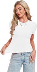 Ženska majica T-Shirt Basic Slim Fit kratek rokav okrogel izrez bela XS iz viskoze 95% in elastana 5% mehka elastična dihljiva za vsakdan pisarno in poletje kot osnovna plast
