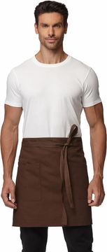 Kuhinjski kelnerski predpasnik Bistro unisex 3 kom rjave half-apron vodoodporen z 2 sprednjima žepoma iz 80 % poliestra in 20 % bombaža nastavljive vezalke v pasu dolžina nad kolena za gostinstvo