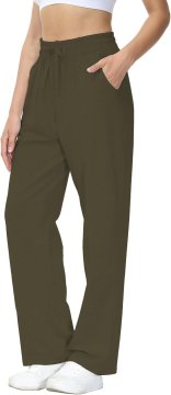 Ženske široke športne hlače Joggers iz bombaža Wide Leg zelene velikost S 95 % bombaž 5 % elastan elastičen pas stranska žepa mehak jersey pralni stroj joga pilates vsakdanja nošnja