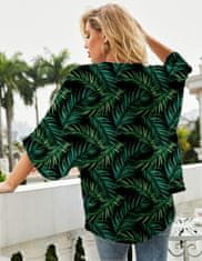 Ženski plažni kimono iz šifona lahka prosojna ogrinjalka črno-zelena s cvetličnim vzorcem rokav 3/4 bell sleeve velikost L za plažo, pisarno, potovanja hitro se suši ne deformira se