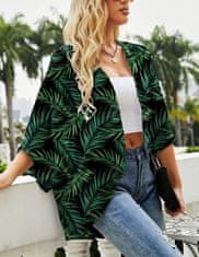 Ženski plažni kimono iz šifona lahka prosojna ogrinjalka črno-zelena s cvetličnim vzorcem rokav 3/4 bell sleeve velikost L za plažo, pisarno, potovanja hitro se suši ne deformira se