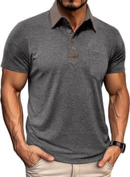 Moška golf polo majica s kratkimi rokavi siva 3XL prezračna iz mešanice 75% poliestra 20% viskoze 5% elastana žep na prsih gumbi za vsakodnevno nošenje golf in prosti čas pomlad poletje jesen