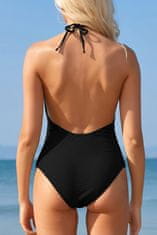 Ženski enodelni kopalni kostum Monokini z vezalkami halterneck odprt hrbet visok izrez odstranljive modelirne skodelice elastičen hitro sušeč oblikuje trebuh za plažo bazen poletne izlete Črn XL