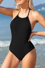 Ženski enodelni kopalni kostum Monokini z vezalkami halterneck odprt hrbet visok izrez odstranljive modelirne skodelice elastičen hitro sušeč oblikuje trebuh za plažo bazen poletne izlete Črn XL